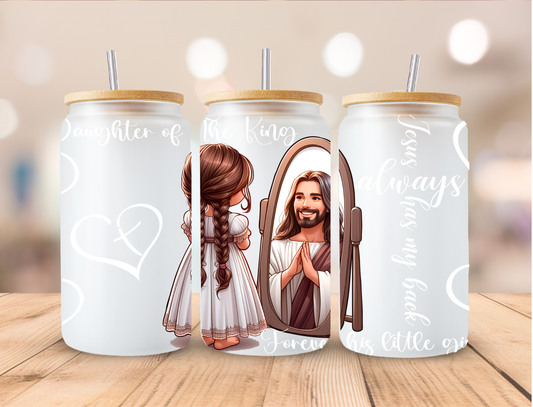 Faith Praying Girl and Jesus - 16 oz / 20 oz Libby UV DTF Wrap