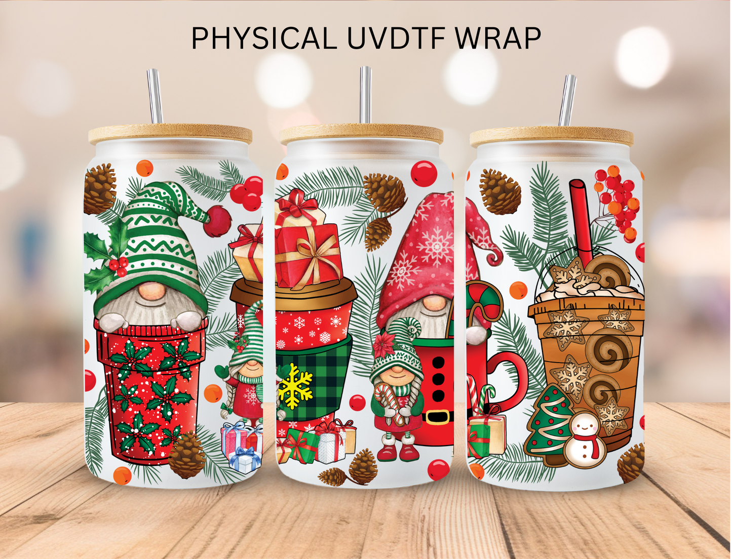 Christmas Gnomes Coffee - 16 oz / 20 oz Libby UV DTF Wrap