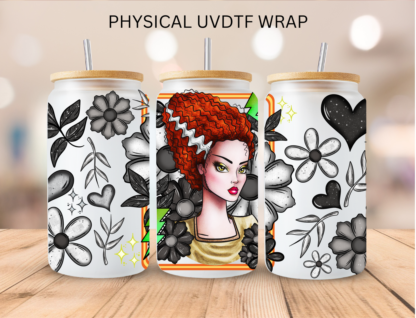 Halloween Franken Wife - 16 oz / 20 oz Libby UV DTF Wrap