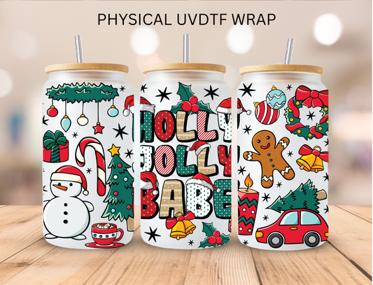 Christmas Holly Jolly Babe - 16 oz / 20 oz Libby UV DTF Wrap