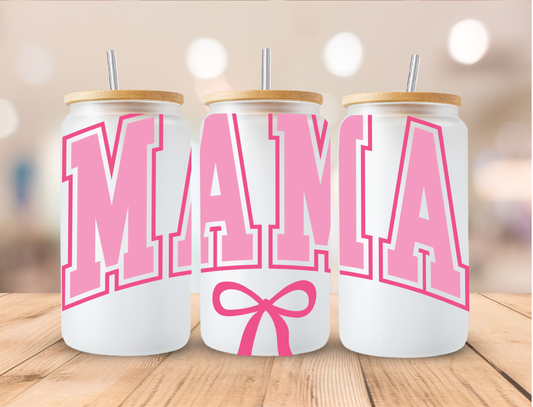 Mama Pink Coquette Bow - 16 oz / 20 oz Libby UV DTF Wrap