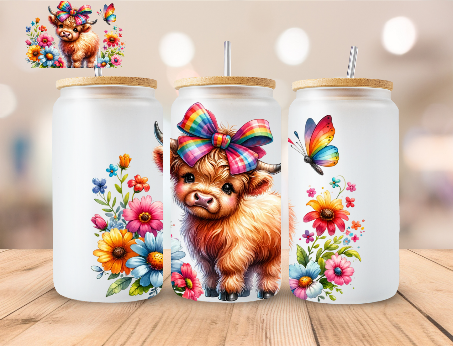 Rainbow Heifer Baby Cow - 16 oz / 20 oz Libby UV DTF Wrap