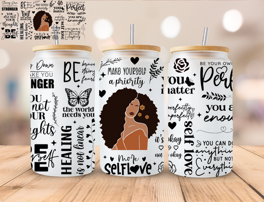 African American Self Love Affirmations - 16 oz / 20 oz Libby UV DTF Wrap