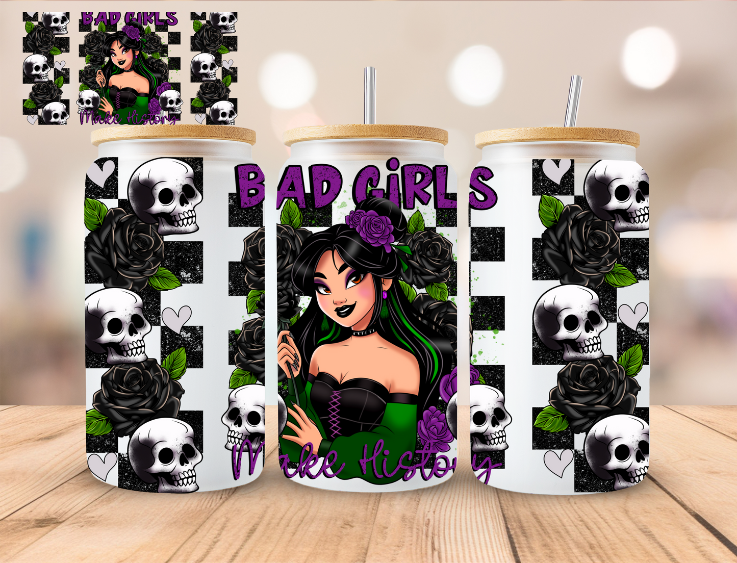 Bad Girls Collection Checkered Asian Princess - 16 oz / 20 oz Libby UV DTF Wrap