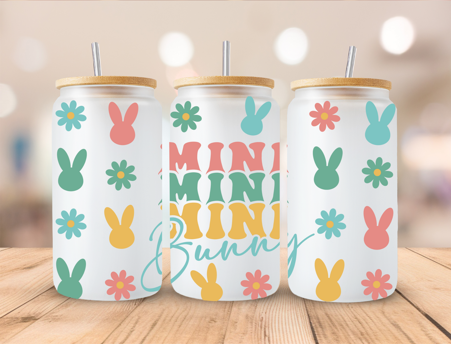 Floral Mini Mini Mini Bunny Easter - 16 oz / 20 oz Libby UV DTF Wrap RTS