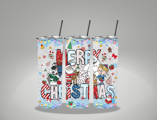 Merry Christmas Blue Alien - 20oz Skinny Tumbler / 25 Oz Glass Tumbler Wrap