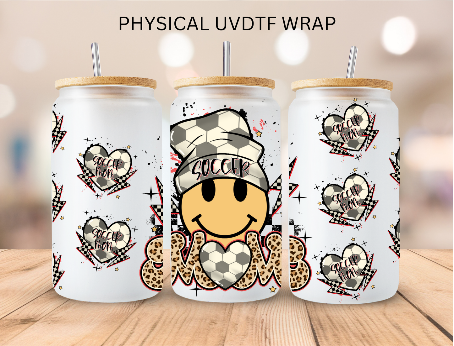 Soccer Mom Smiley - 16 oz / 20 oz Libby UV DTF