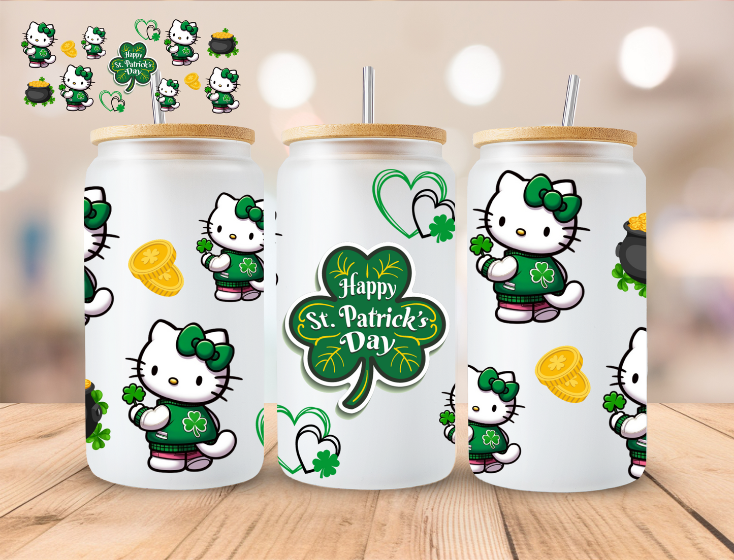St. Patty's Kitty- 16 oz / 20 oz Libby UV DTF Wrap