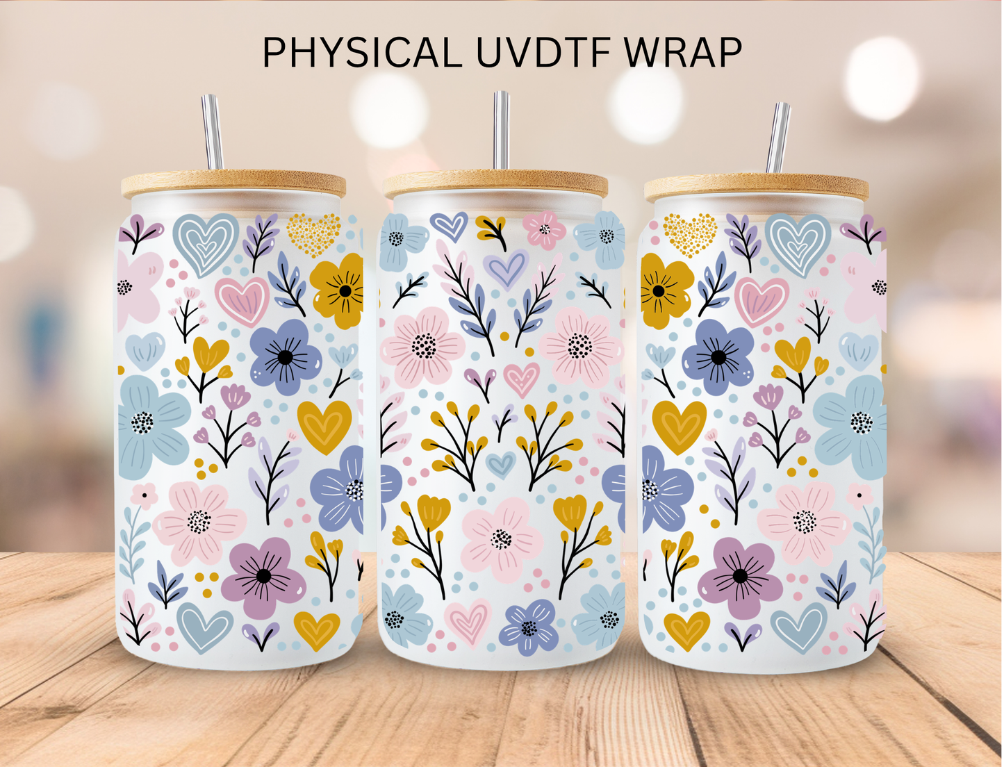 Floral- 16 oz / 20 oz Libby UV DTF Wrap