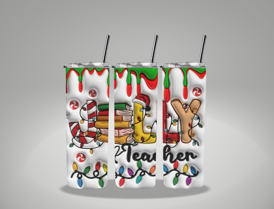Christmas Jolly Teacher - 20oz Skinny Tumbler / 25 Oz Glass Tumbler Wrap