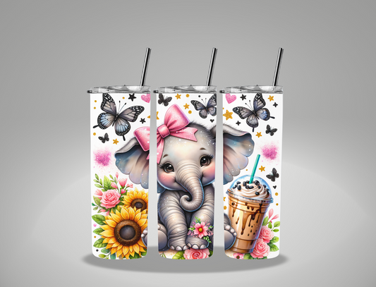Floral Elephant - 20oz Skinny Tumbler Wrap