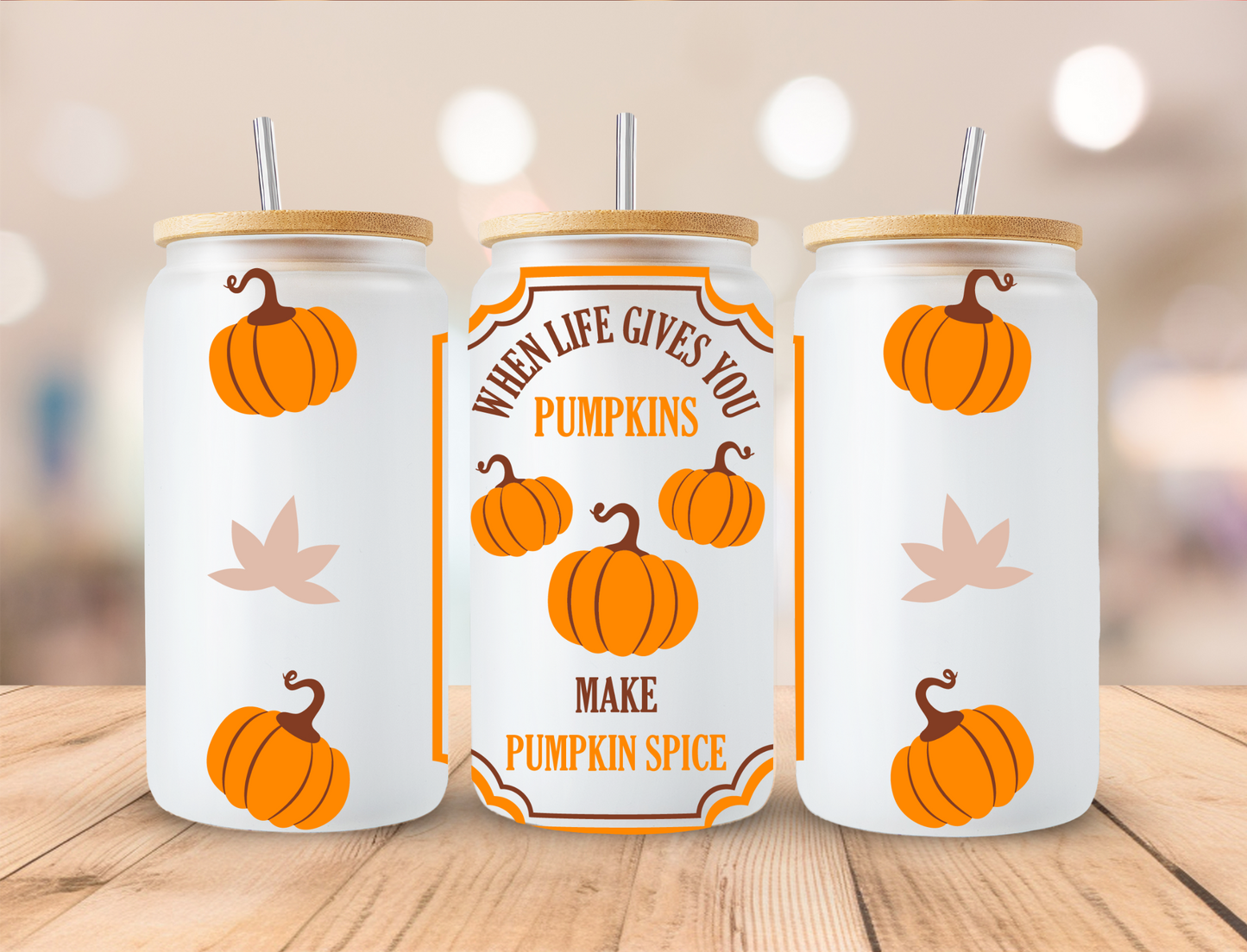 Fall Make Pumpkin Spice (3 Pumpkins) - 16oz Libby UV DTF Wrap