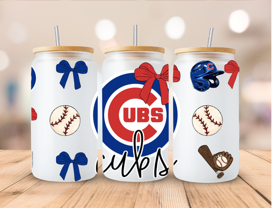 Baseball Sports Coquette Chicago Cubs - 16 oz / 20 oz Libby UV DTF Wrap