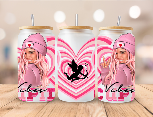 Valentines Girl W/ Heart Cupid Vibes - 16 oz Libby UV DTF Wrap