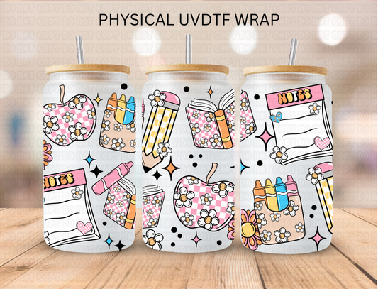 Floral School Teacher Collage - 16 oz / 20 oz Libby UV DTF Wrap