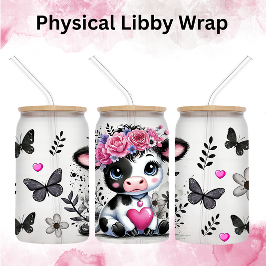 Valentines Pink Heart Cow - 16 oz / 20 oz Libby UV DTF