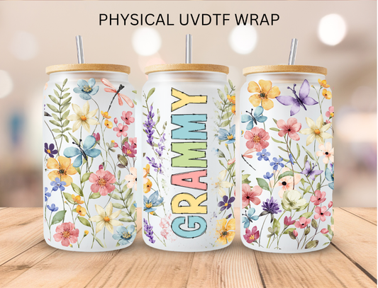 Grammy Flowers - 16 oz / 20 oz Libby UV DTF Wrap