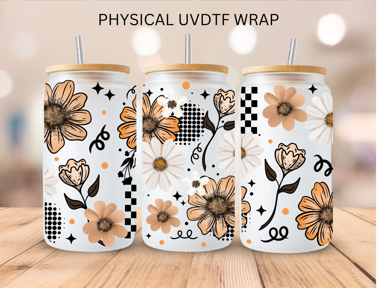 Checkered Sunflower Daisies - 16 oz / 20 oz Libby UV DTF