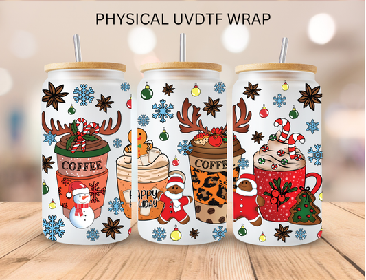 Christmas Reindeer Coffee - 16 oz / 20 oz Libby UV DTF Wrap