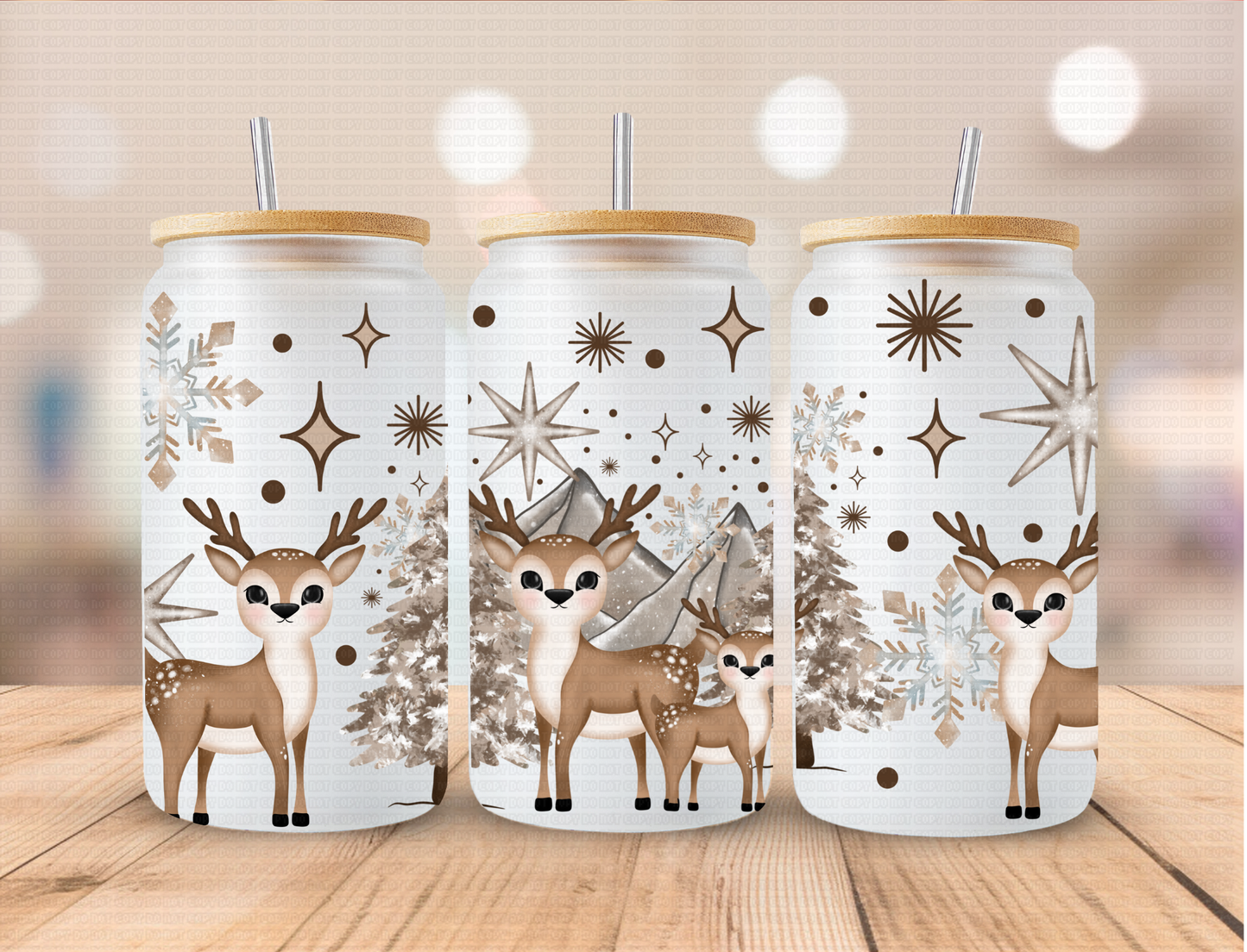 Christmas Whimsical Reindeer - 16 oz / 20 oz Libby UV DTF Wrap