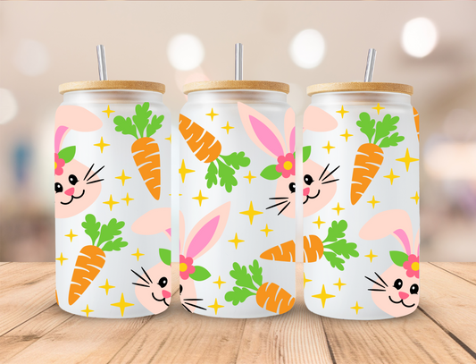 Easter Pink Bunny And Carrots - 16 oz / 20 oz Libby UV DTF Wrap