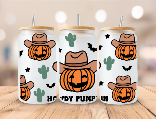 Fall Howdy Pumpkin- 16oz Libby UV DTF Wrap