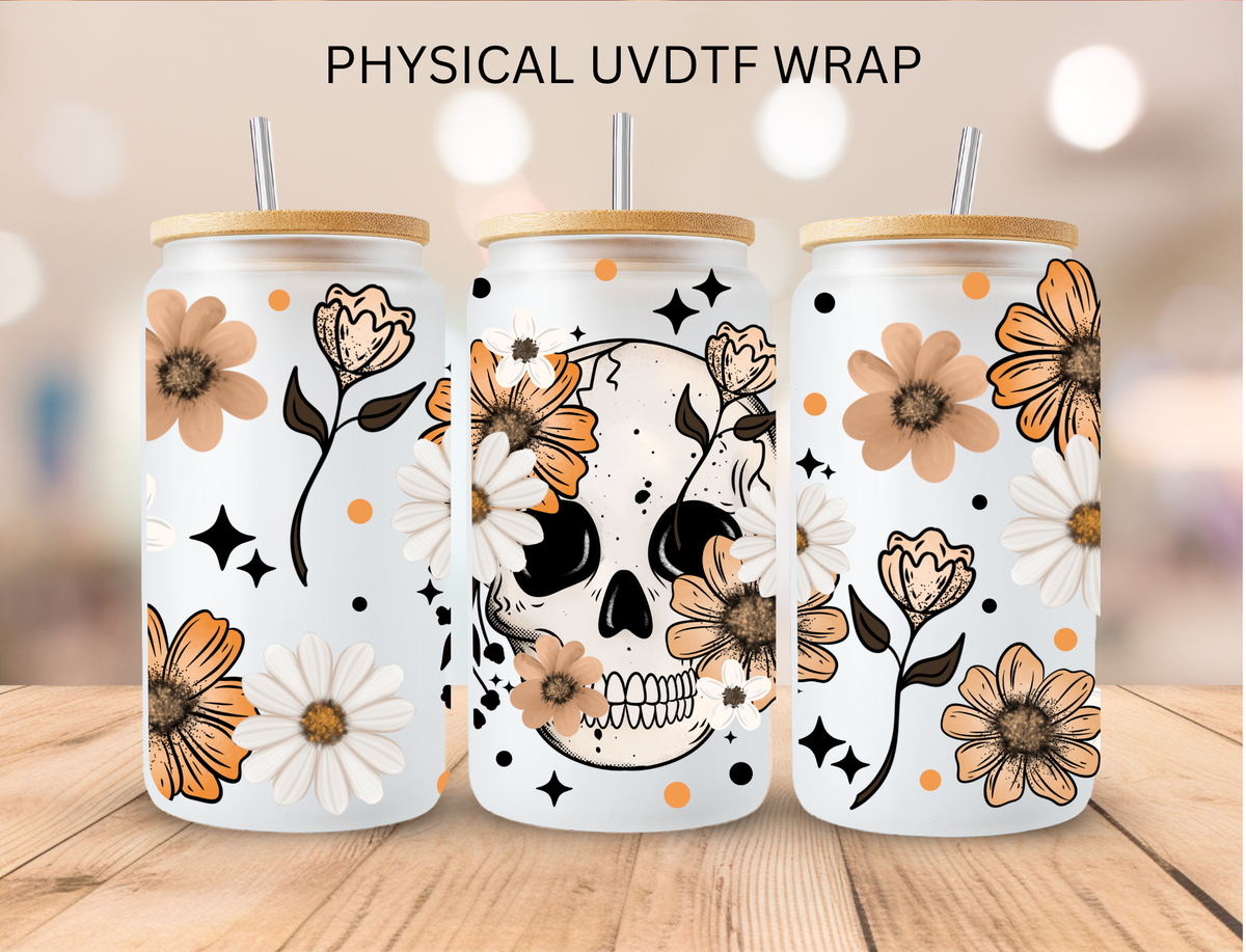 Skeleton Checkered Sunflower Daisies - 16 oz / 20 oz Libby UV DTF