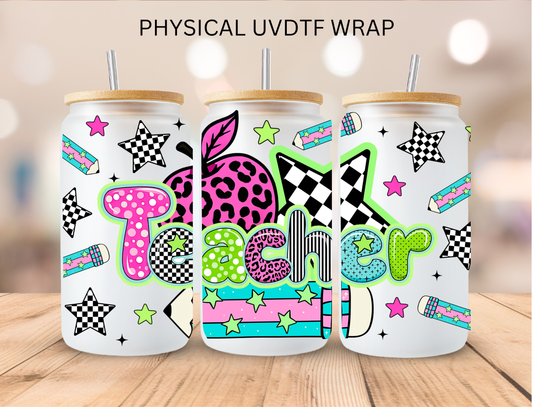 Checkered and Cheetah Teacher - 16 oz / 20 oz Libby UV DTF Wrap