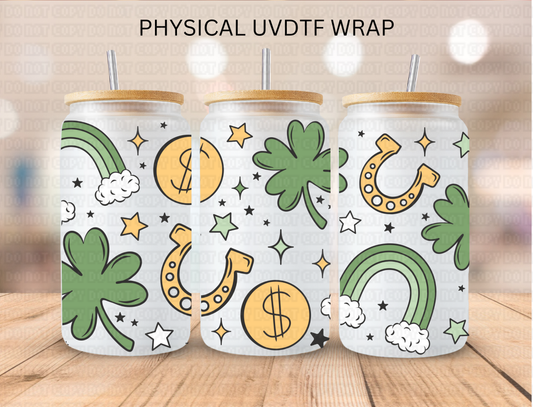 St Patty Coins and Shamrocks - 16 oz / 20 oz Libby UV DTF Wrap