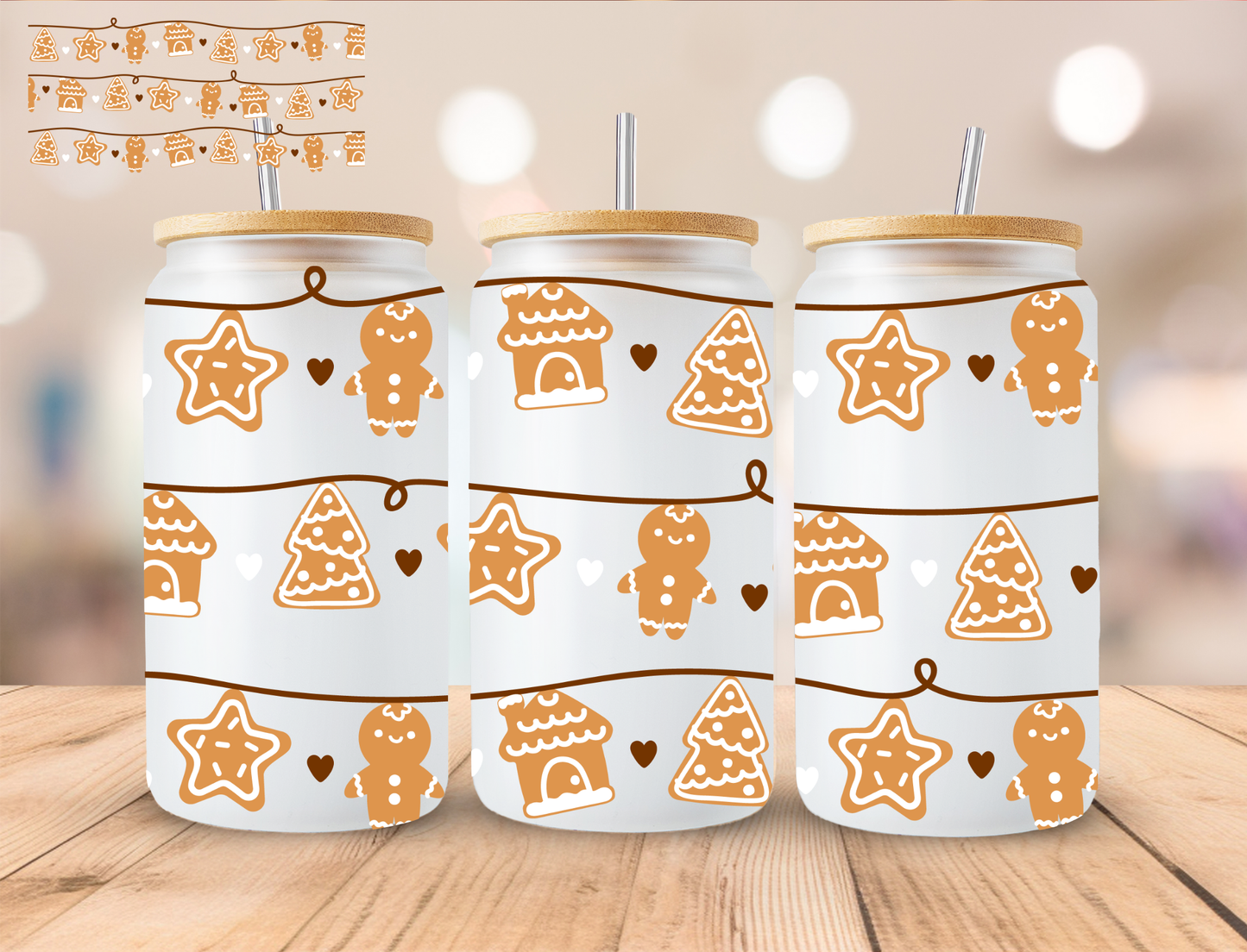 Christmas Gingerbread - 16 oz / 20 oz Libby UV DTF Wrap