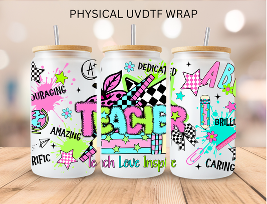 Checkered and Cheetah Dedicated Teacher - 16 oz / 20 oz Libby UV DTF Wrap