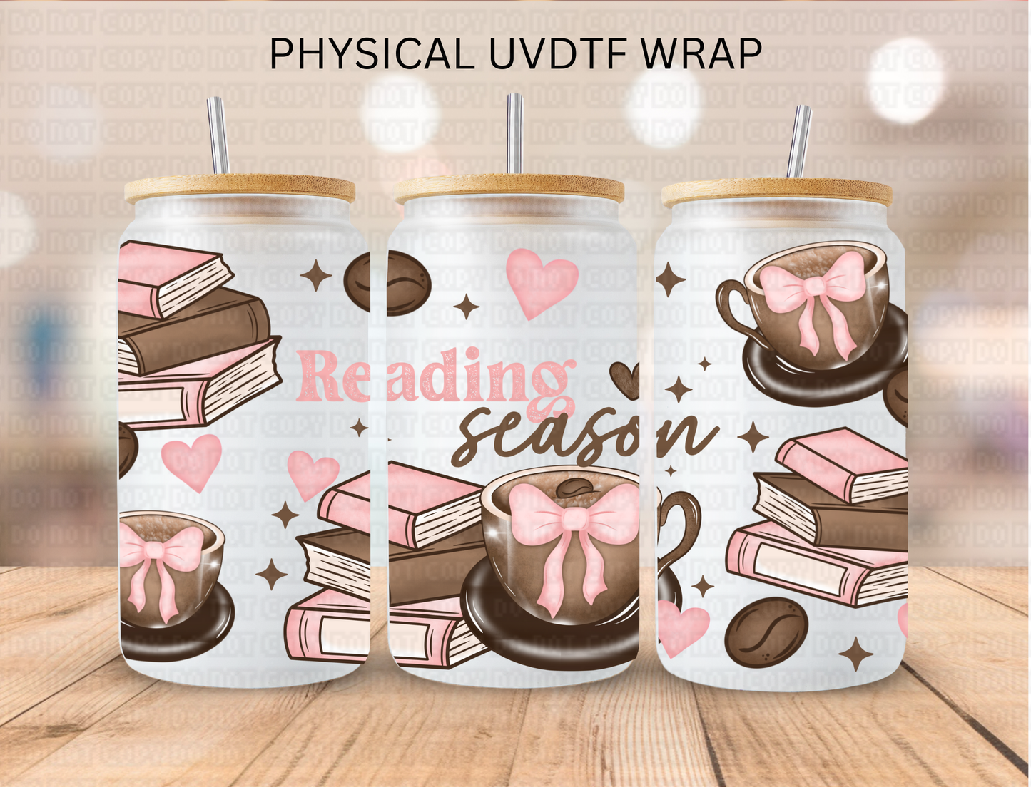 Stacked Books Reading Season - 16 oz / 20 oz Libby UV DTF Wrap
