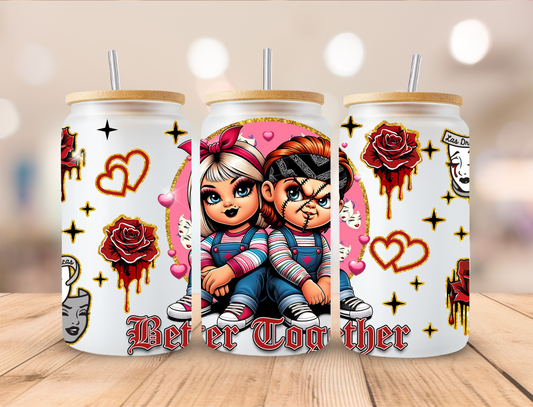 Rose Horror Couple Together Forever - 16 oz / 20 oz Libby UV DTF Wrap