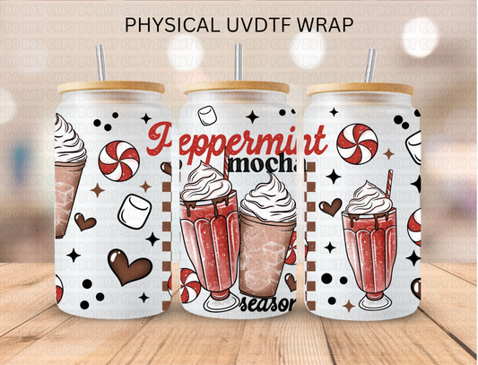 Checkered Christmas Peppermint Mocha Season - 16 oz / 20 oz Libby UV DTF Wrap