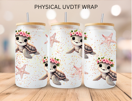Summer Floral Turtles - 16 oz / 20 oz Libby UV DTF Wrap