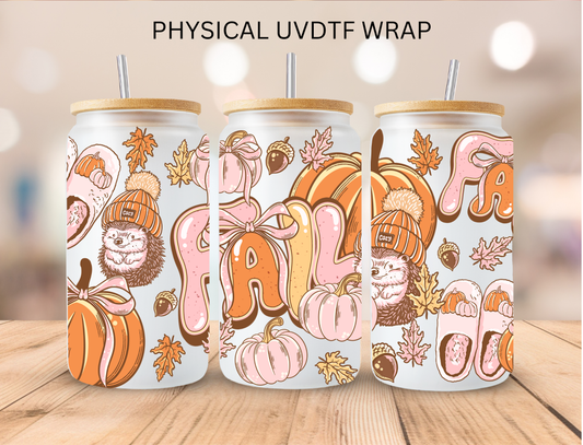 Fall Hedgehog And Pumpkins - 16 oz / 20 oz Libby UV DTF Wrap