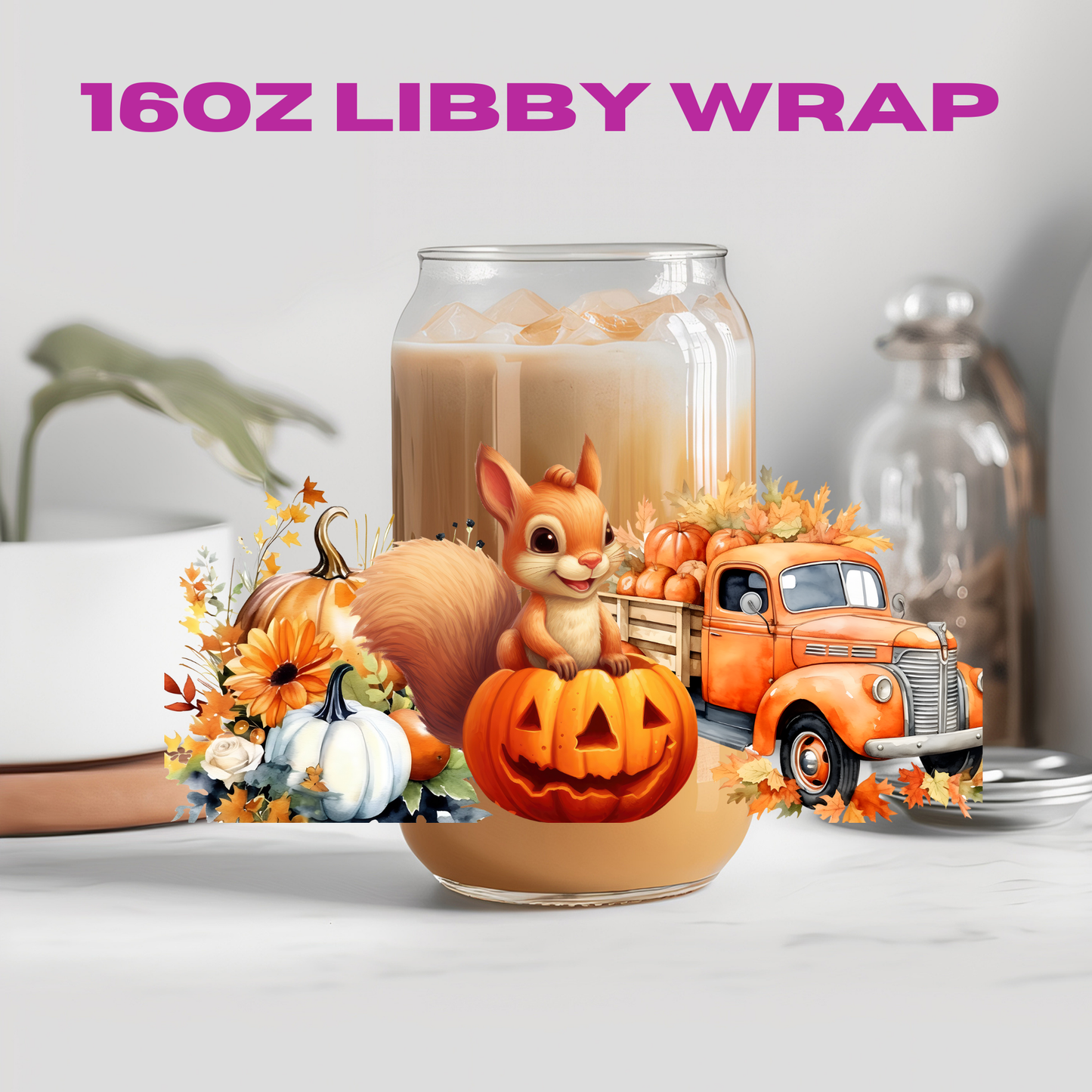 Fall Autumn Animal Truck Friends Collection - 16 oz / 20 oz Libby UV DTF Wrap