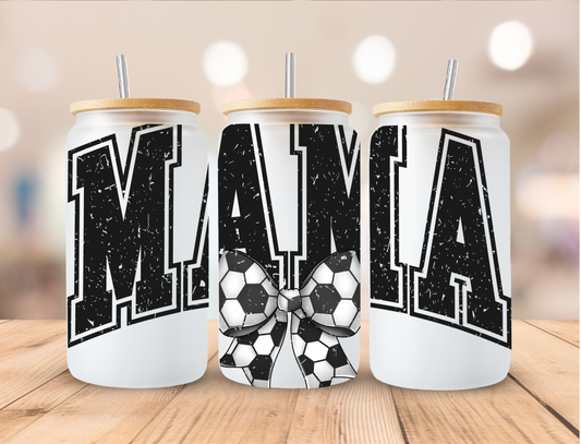 Mama Soccer Coquette Bow Sports - 16 oz / 20 oz Libby UV DTF Wrap