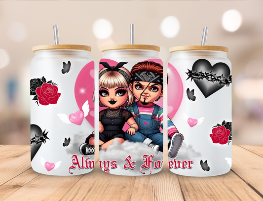 Rose Horror Couple Always And Forever - 16 oz / 20 oz Libby UV DTF Wrap