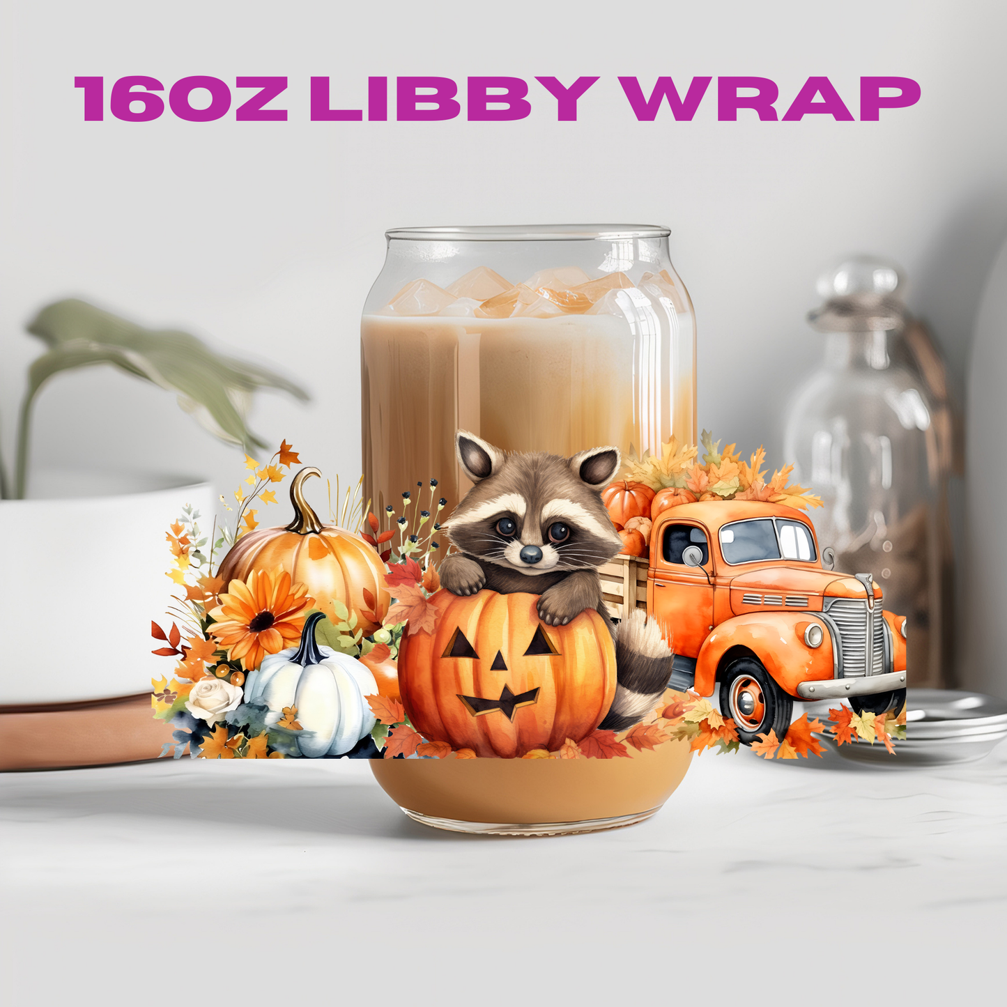 Fall Autumn Animal Truck Friends Collection - 16 oz / 20 oz Libby UV DTF Wrap