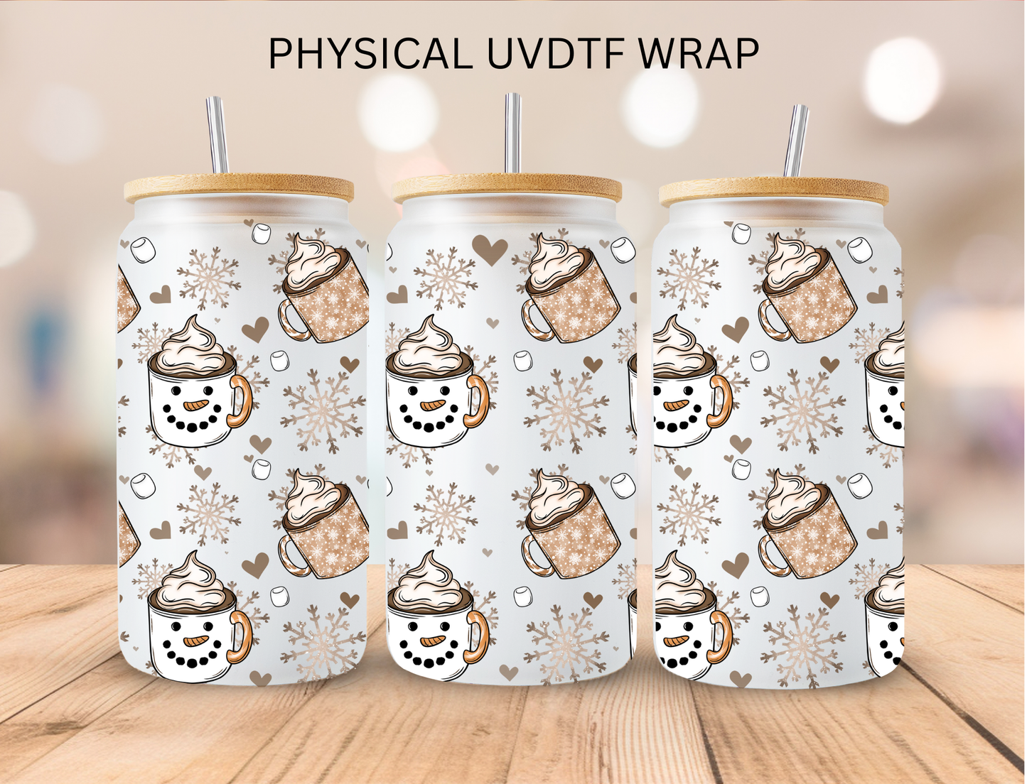 Christmas Snowman Mug Cocoa - 16 oz / 20 oz Libby UV DTF Wrap
