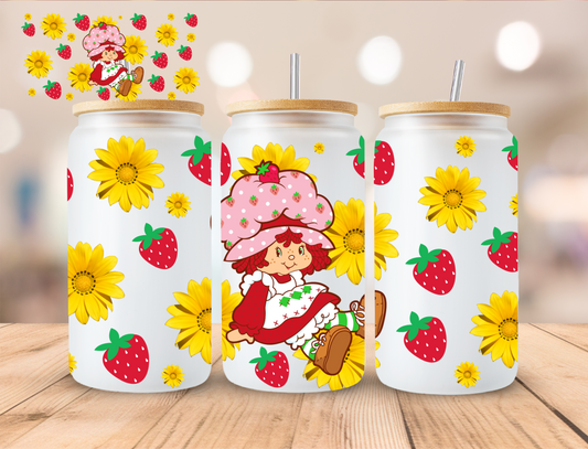 Strawberry Girl Yellow Floral Shortcake Collection - 16 oz / 20 oz Libby UV DTF Wrap