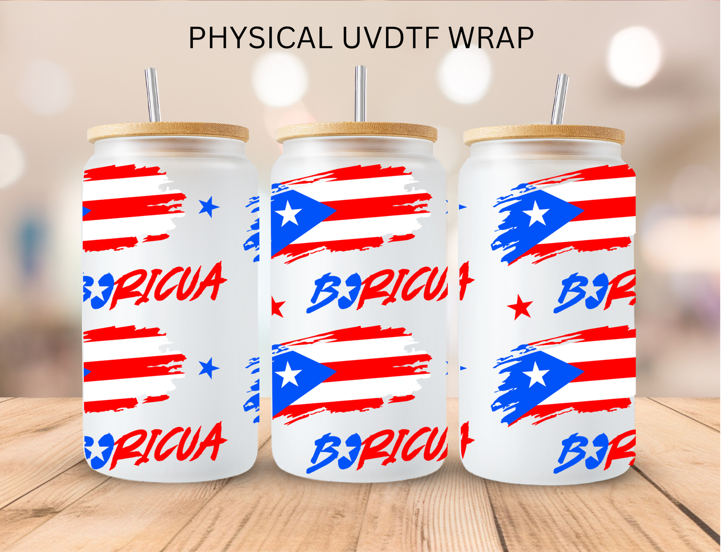 Puerto Rico Boriqua - 16 oz / 20 oz Libby UV DTF Wrap