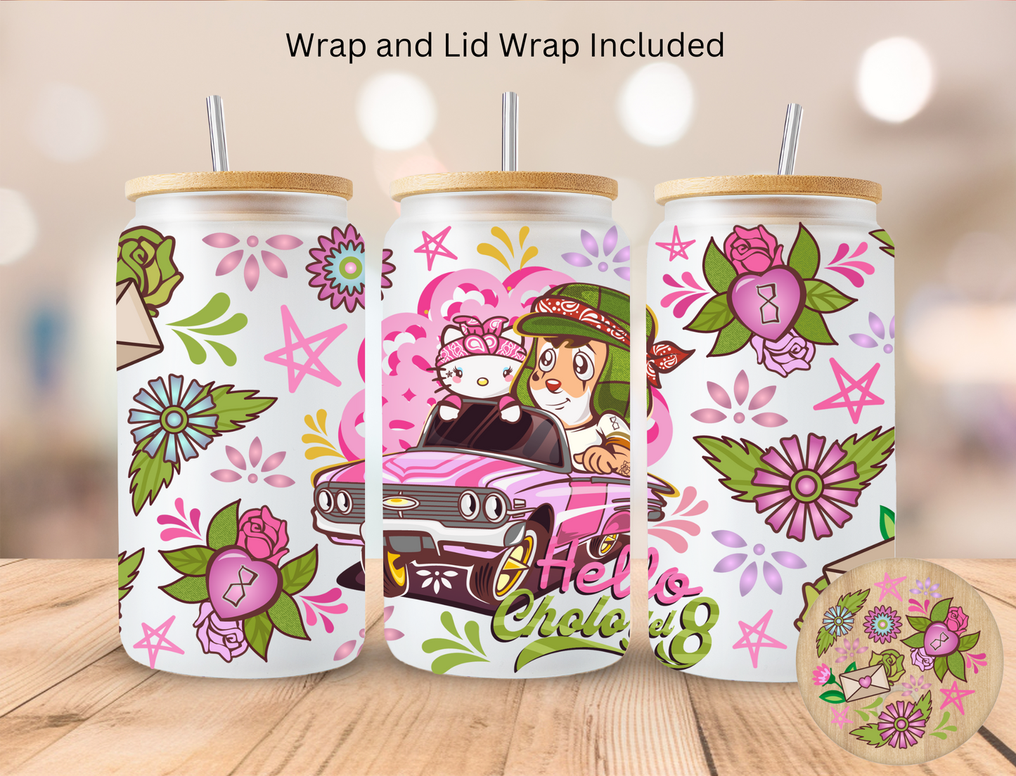 420 Kitty - 16 oz / 20 oz Libby UV DTF Wrap and Lid Combo Bundle