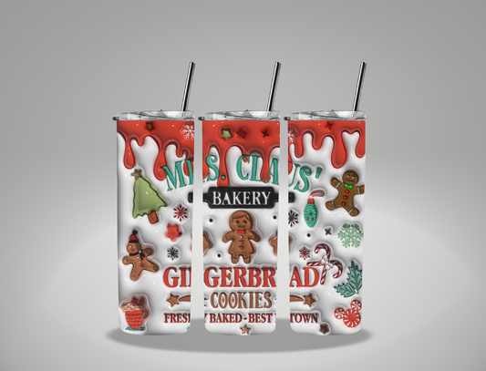 Christmas Bubble Mrs, Clause' Bakery - 20oz Skinny Tumbler / 25 Oz Glass Tumbler Wrap