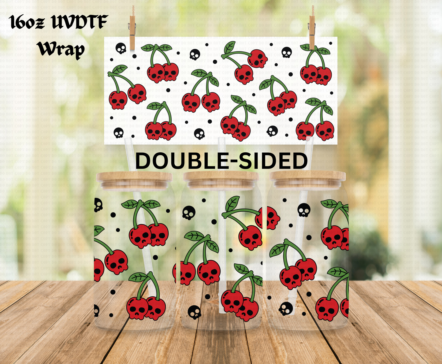 Skeleton Cherries - 16 oz Libby UV DTF DOUBLESIDED Wrap RTS