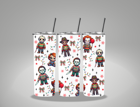 Merry Christmas Horror Guys - 20oz Skinny Tumbler / 25 Oz Glass Tumbler Wrap