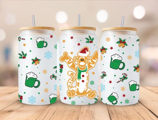 Christmas Cookie Tiger (Green) - 16oz Libby UV DTF Wrap