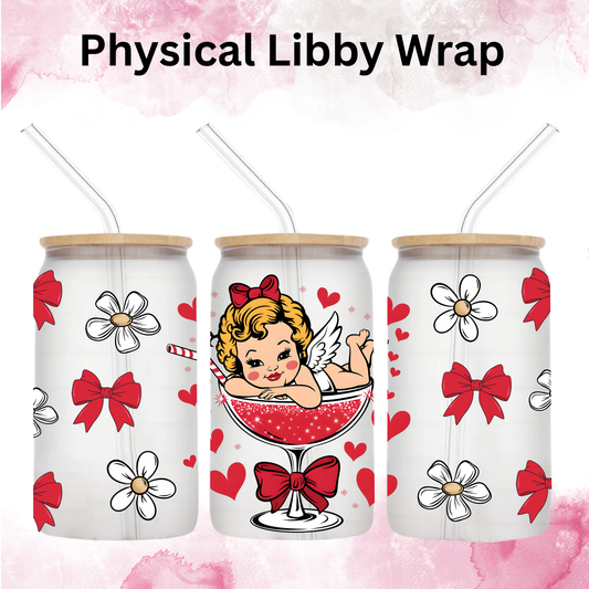 Valentines Cupid Girl In wine - 16 oz / 20 oz Libby UV DTF