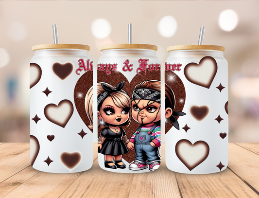 Horror Couple Always And Forever (Brown Heart) - 16 oz / 20 oz Libby UV DTF Wrap
